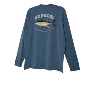 RIGS Performance Fishing Top Men's XL  Blue Long Sleeve Shirt Beach Vacation